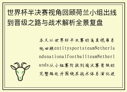 世界杯半决赛视角回顾荷兰小组出线到晋级之路与战术解析全景复盘